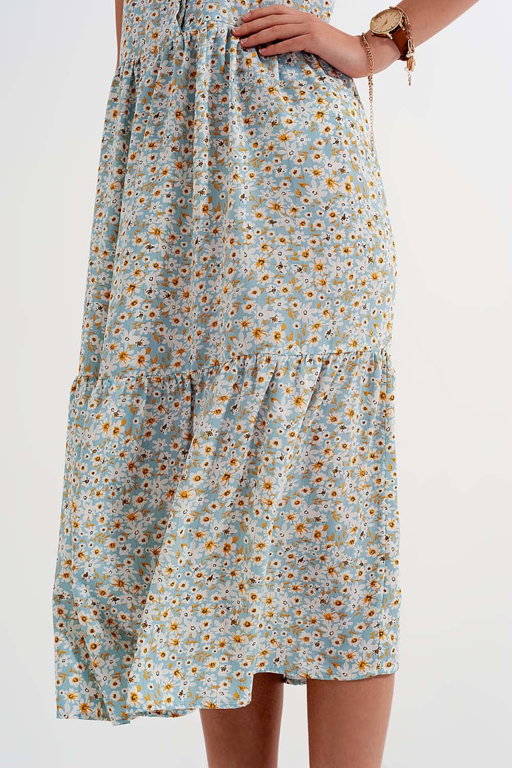 Sleeveless shirt dress in blue floral print - dress