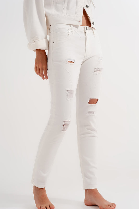 Slim jeans in white with distressing - Coloured Jeans