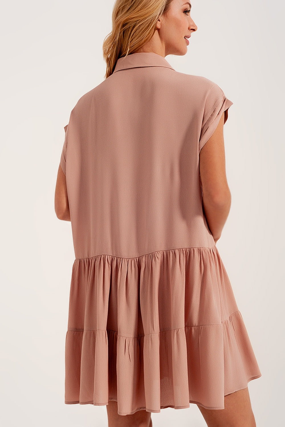 Tiered hem shirt dress in light pink - dress