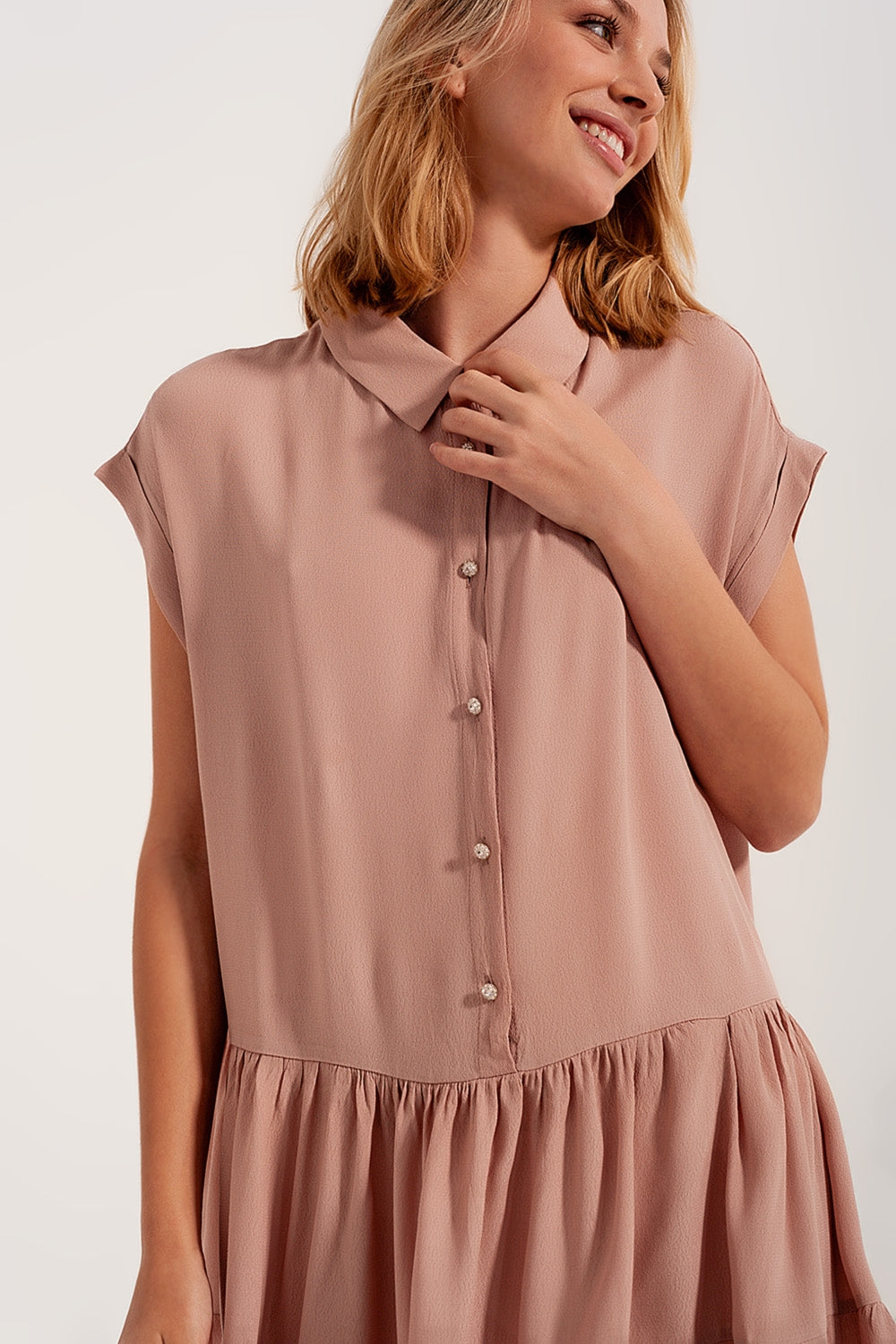 Tiered hem shirt dress in light pink - dress