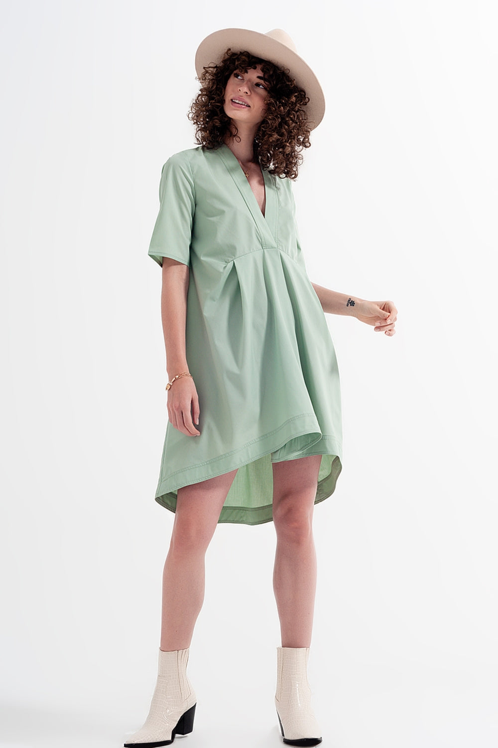 High low dress with empire waistline in green - dress