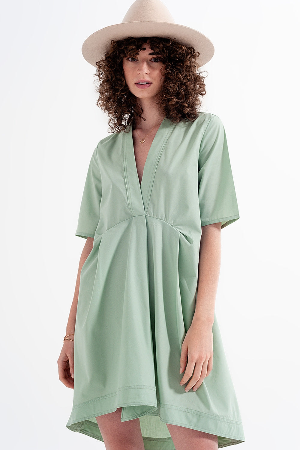 High low dress with empire waistline in green - dress