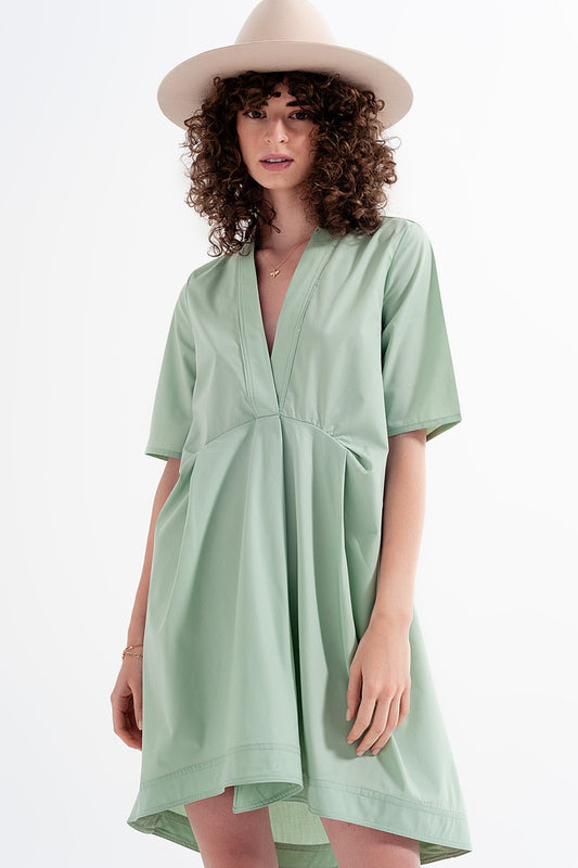 High low dress with empire waistline in green - dress