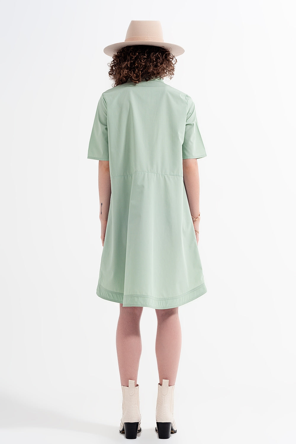 High low dress with empire waistline in green - dress