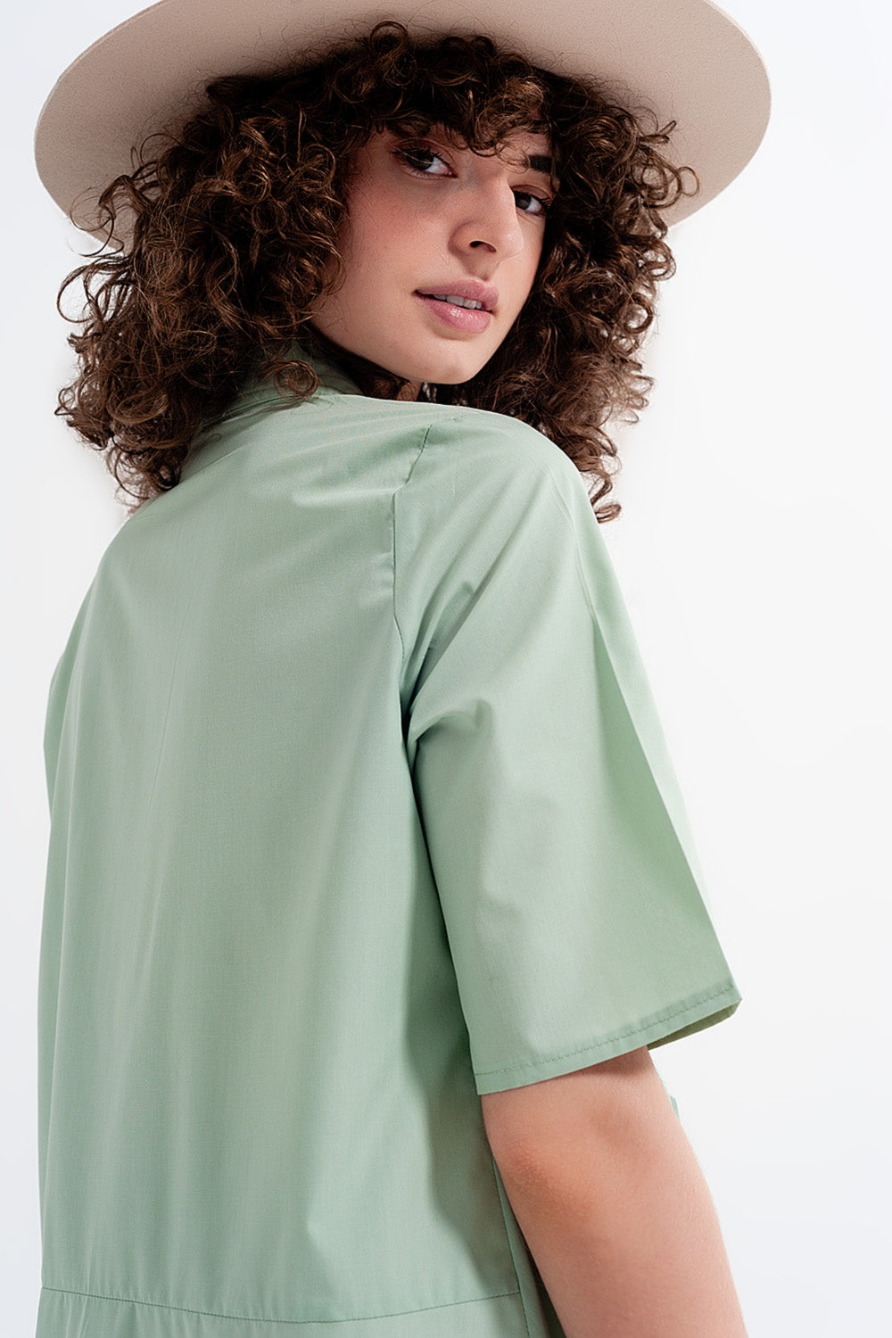 High low dress with empire waistline in green - dress
