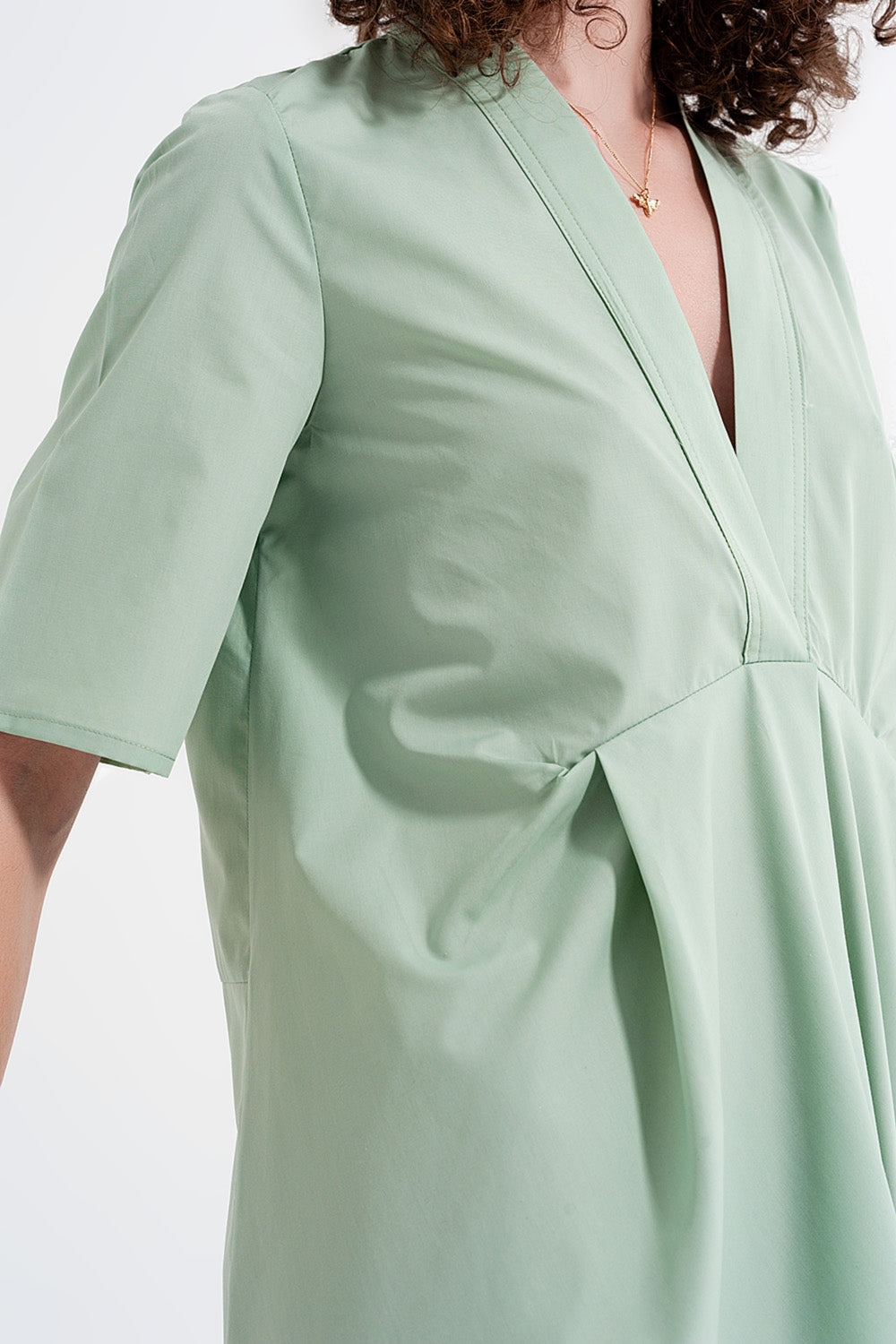 High low dress with empire waistline in green - dress