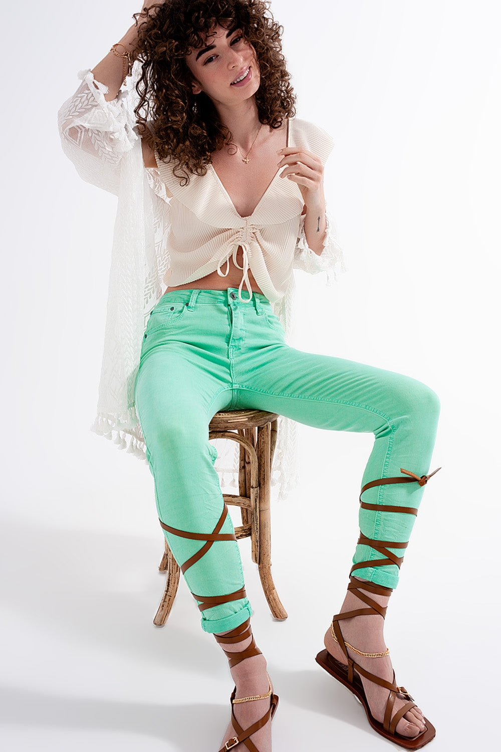 High waisted skinny jeans in pistachio - Coloured Jeans
