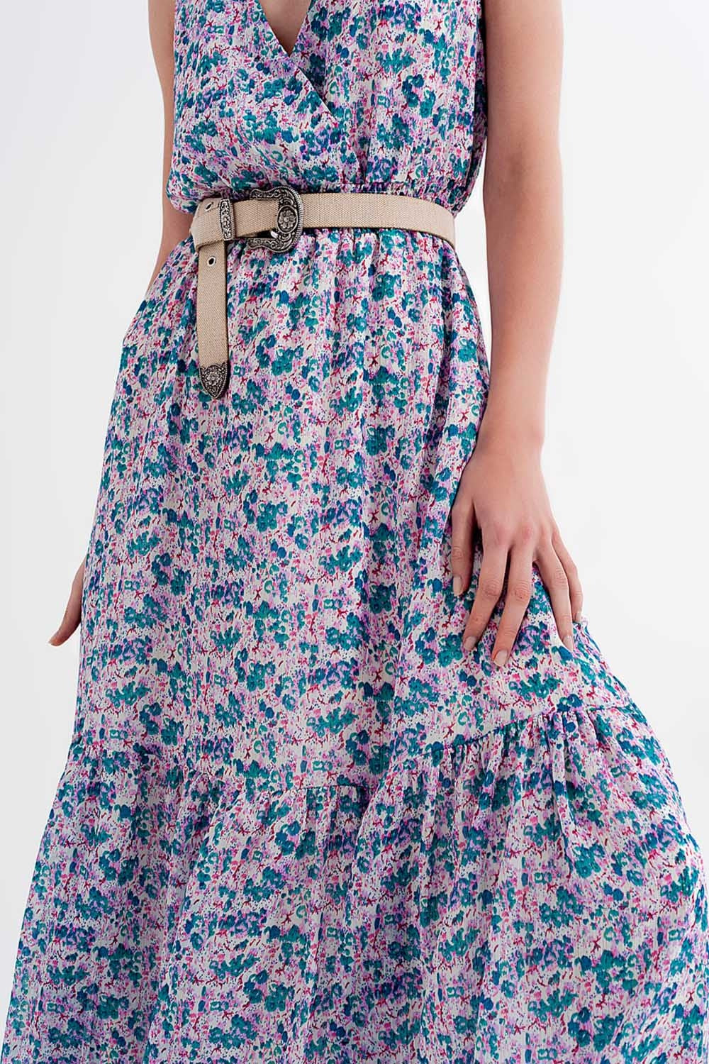 Floral sleeveless maxi dress in green - dress