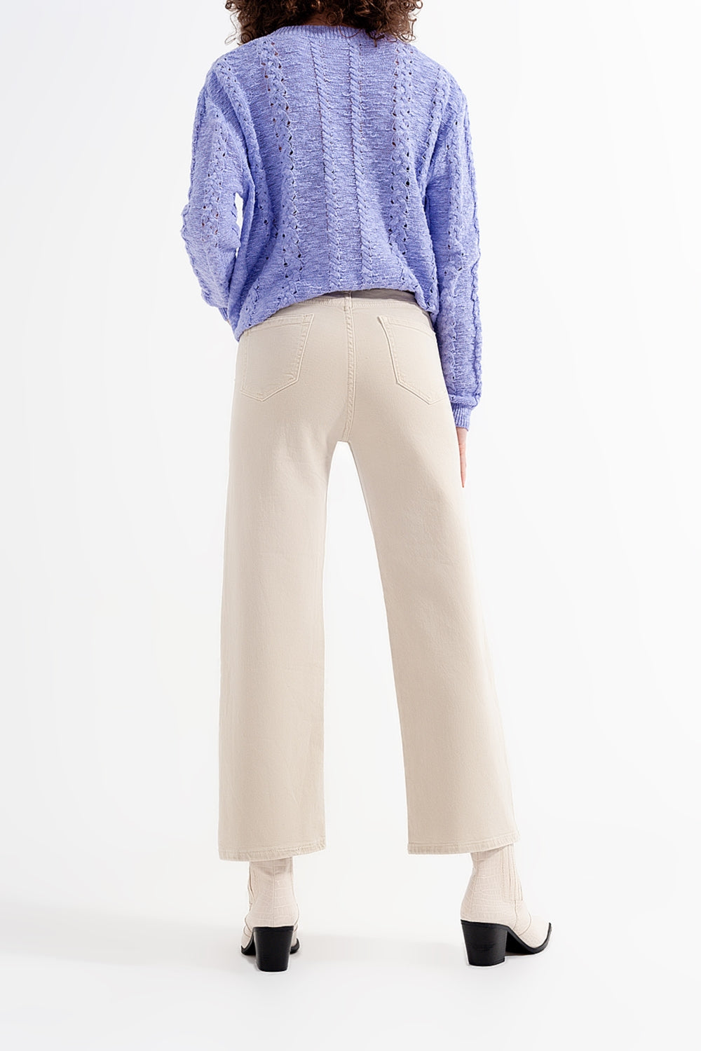 Cropped wide leg jeans in beige - Coloured Jeans