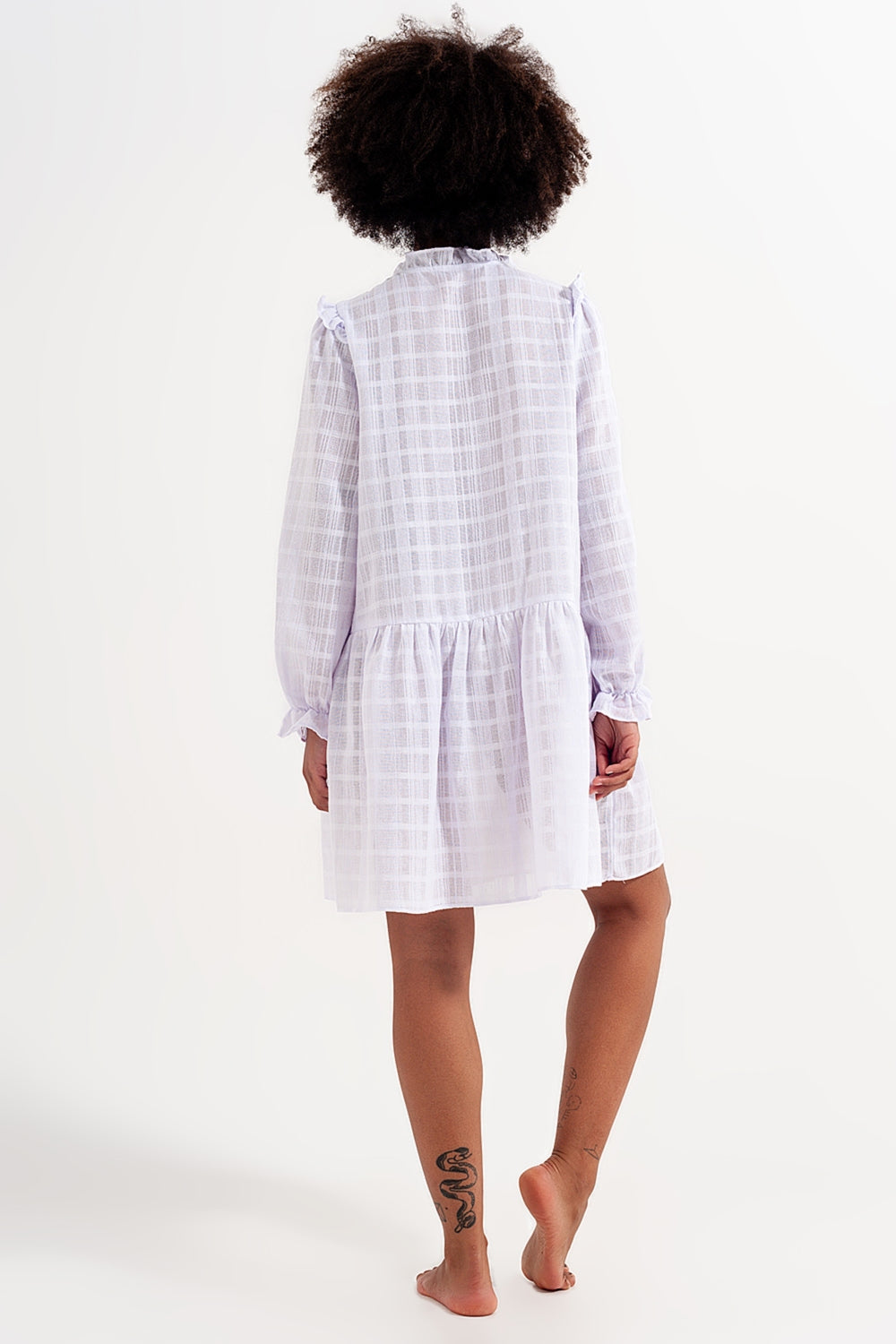Voluminous mini dress with ruffles in white - dress