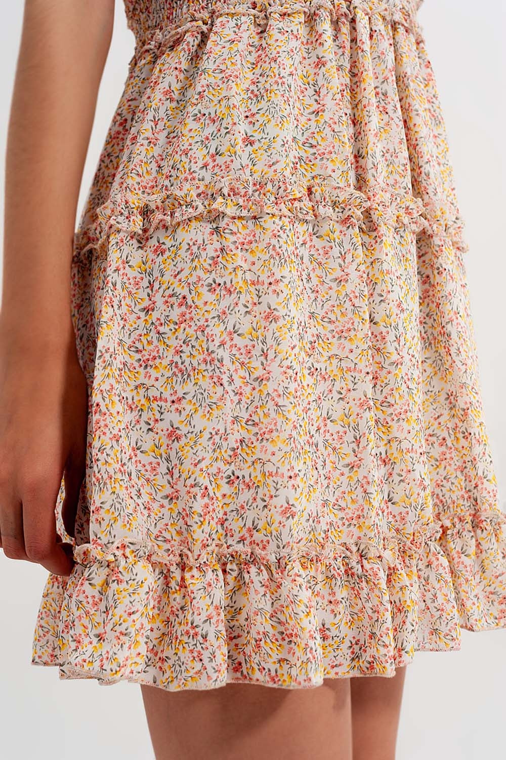 shirred mini skater dress in floral yellow - dress