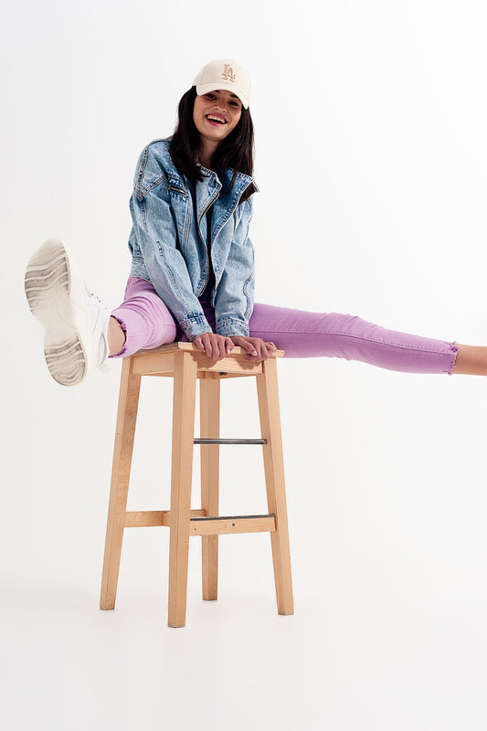 Distressed raw hem skinny jeans in lilac - Coloured Jeans