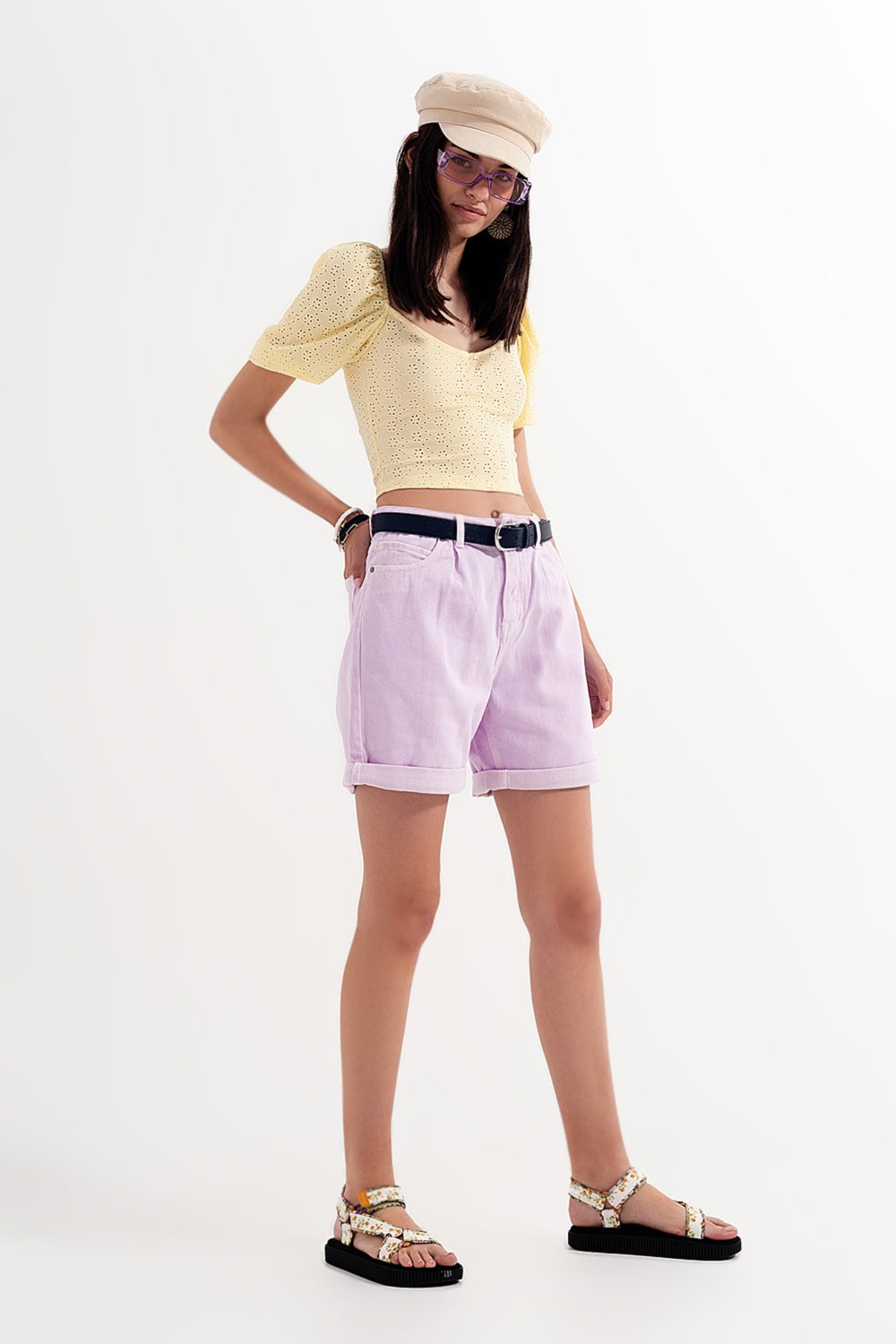 Denim mom shorts in lilac - trousers, Coloured Jeans