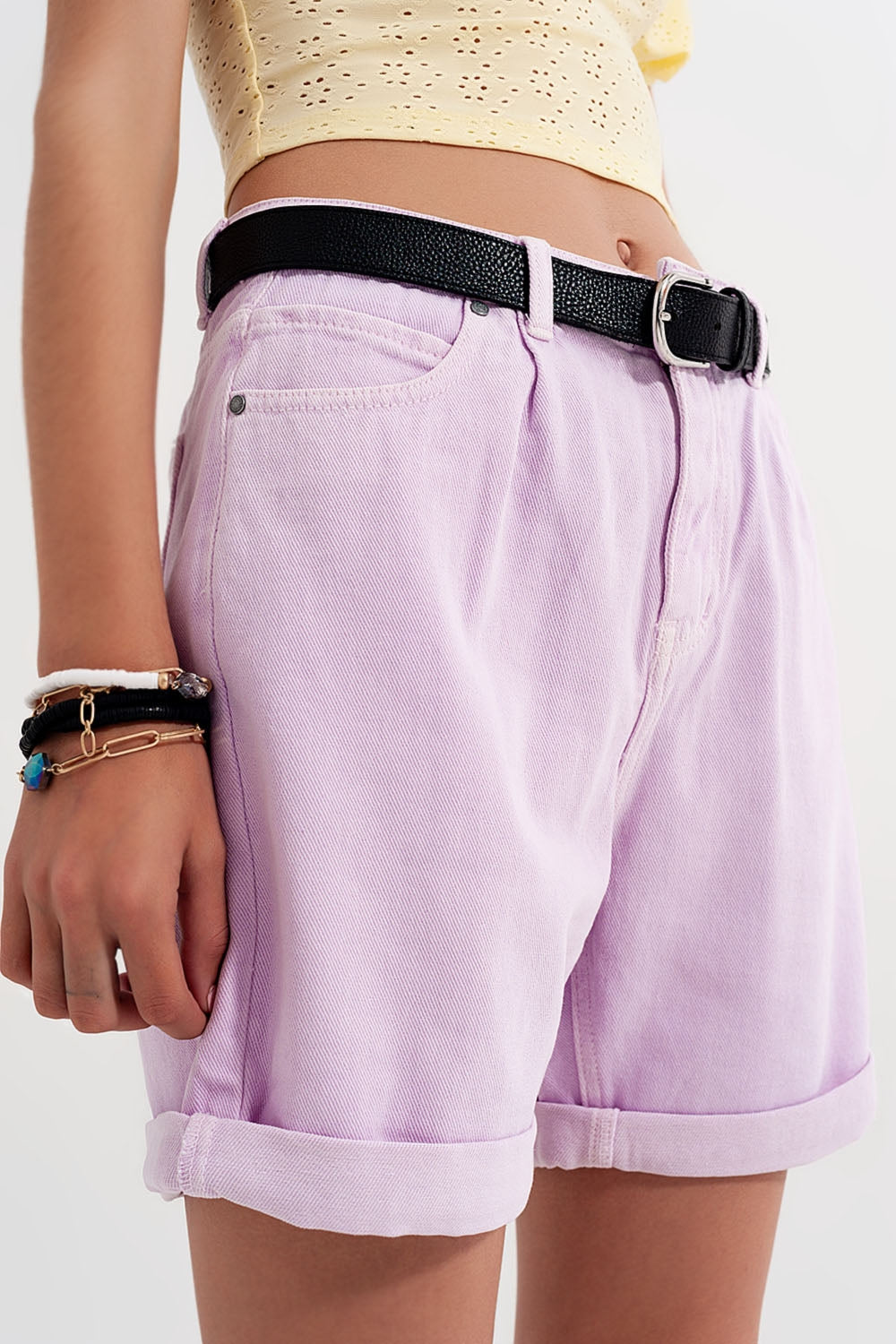 Denim mom shorts in lilac - trousers, Coloured Jeans