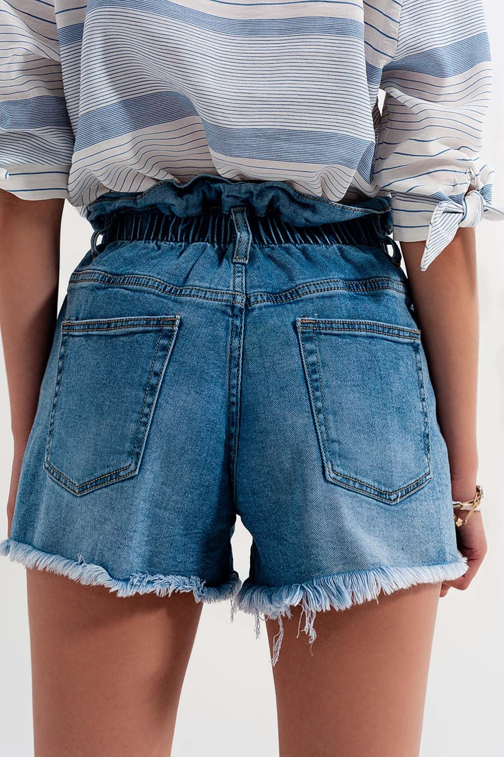 Paperbag denim short in medium blue - Denim