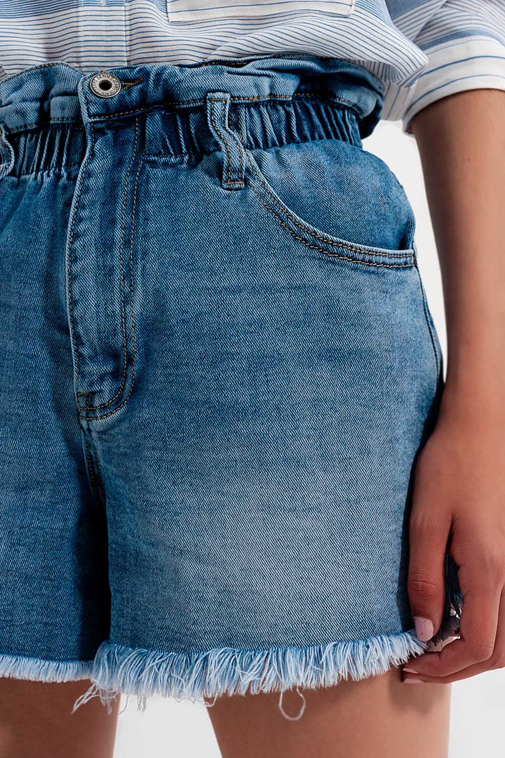 Paperbag denim short in medium blue - Denim