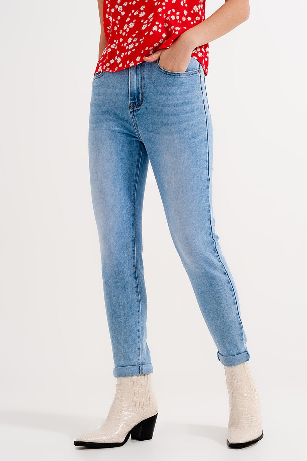 Jean skinny taille haute bleu clair