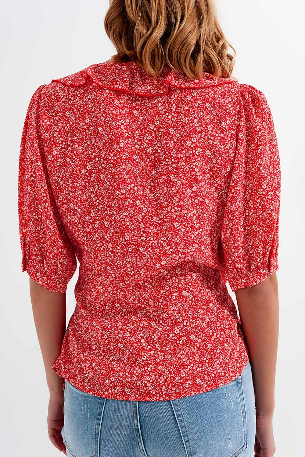 Red wrap top in clustered flower print - Shirts