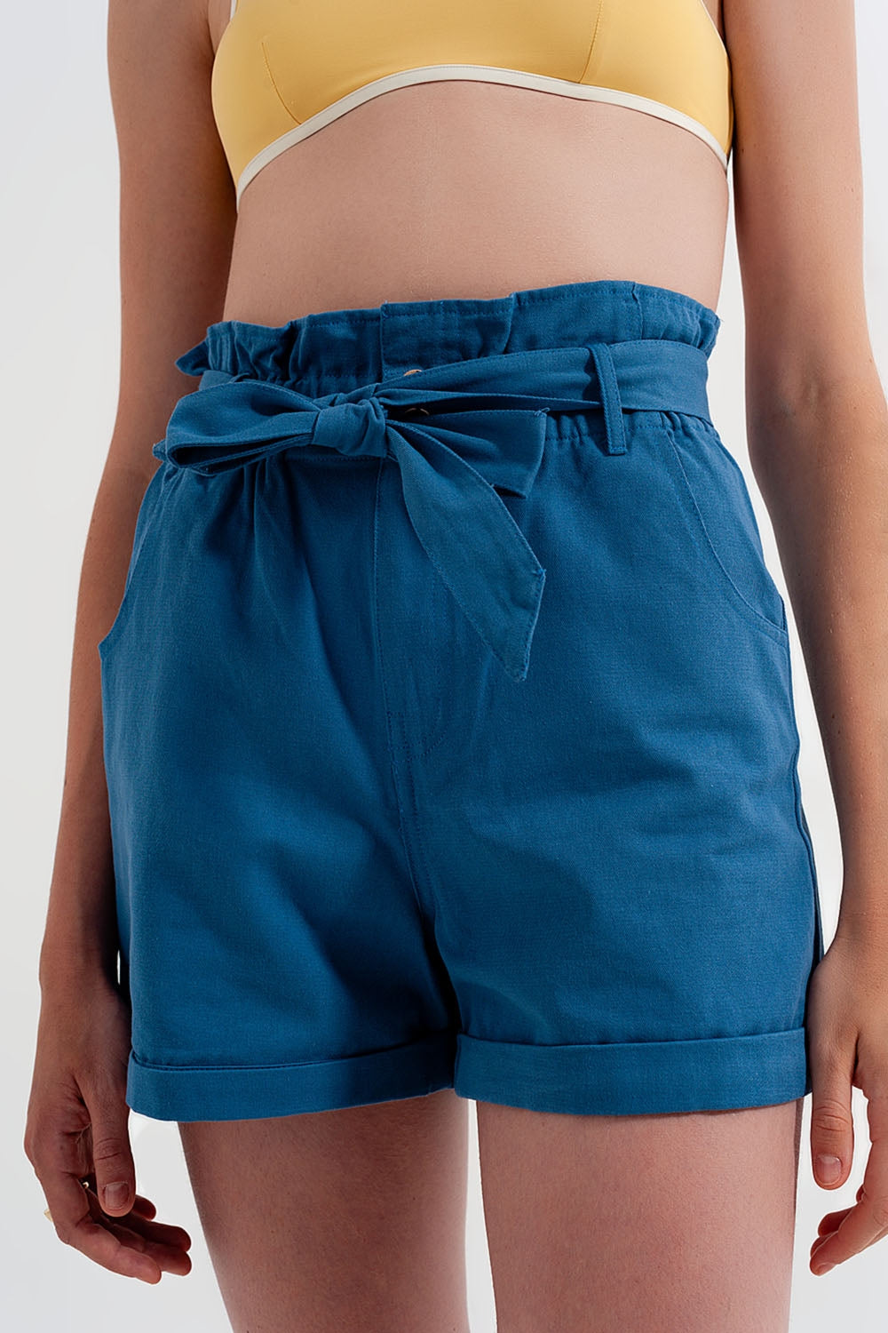 Shorts with belted waist in blue - trousers