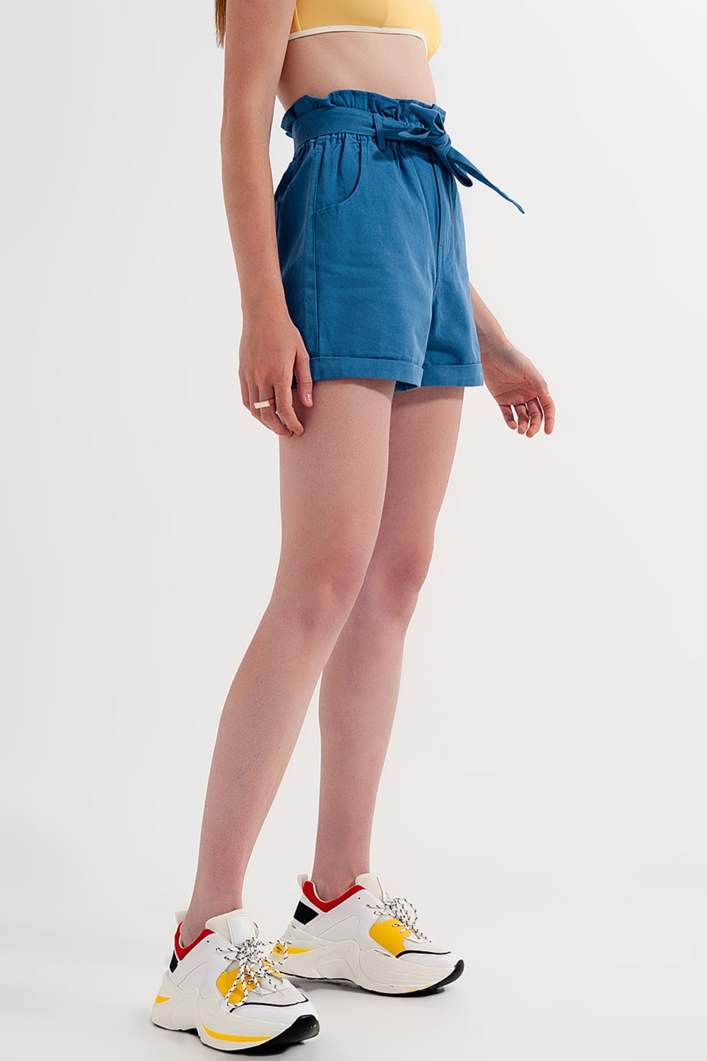 Shorts with belted waist in blue - trousers