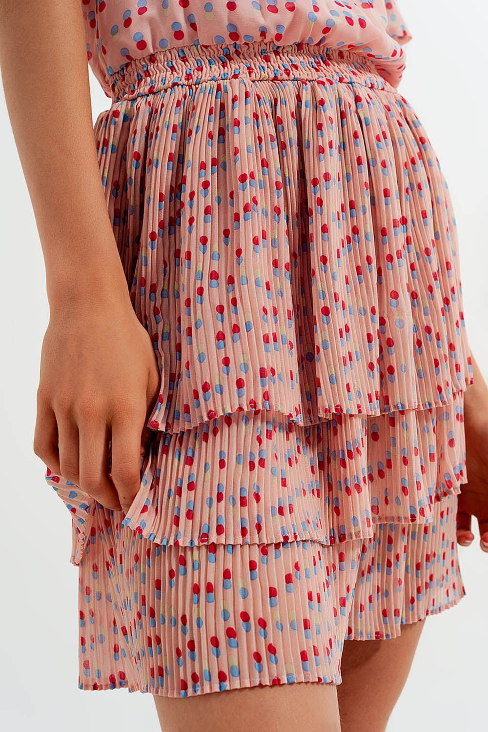 Shirred mini dress with peplum in pink - dress