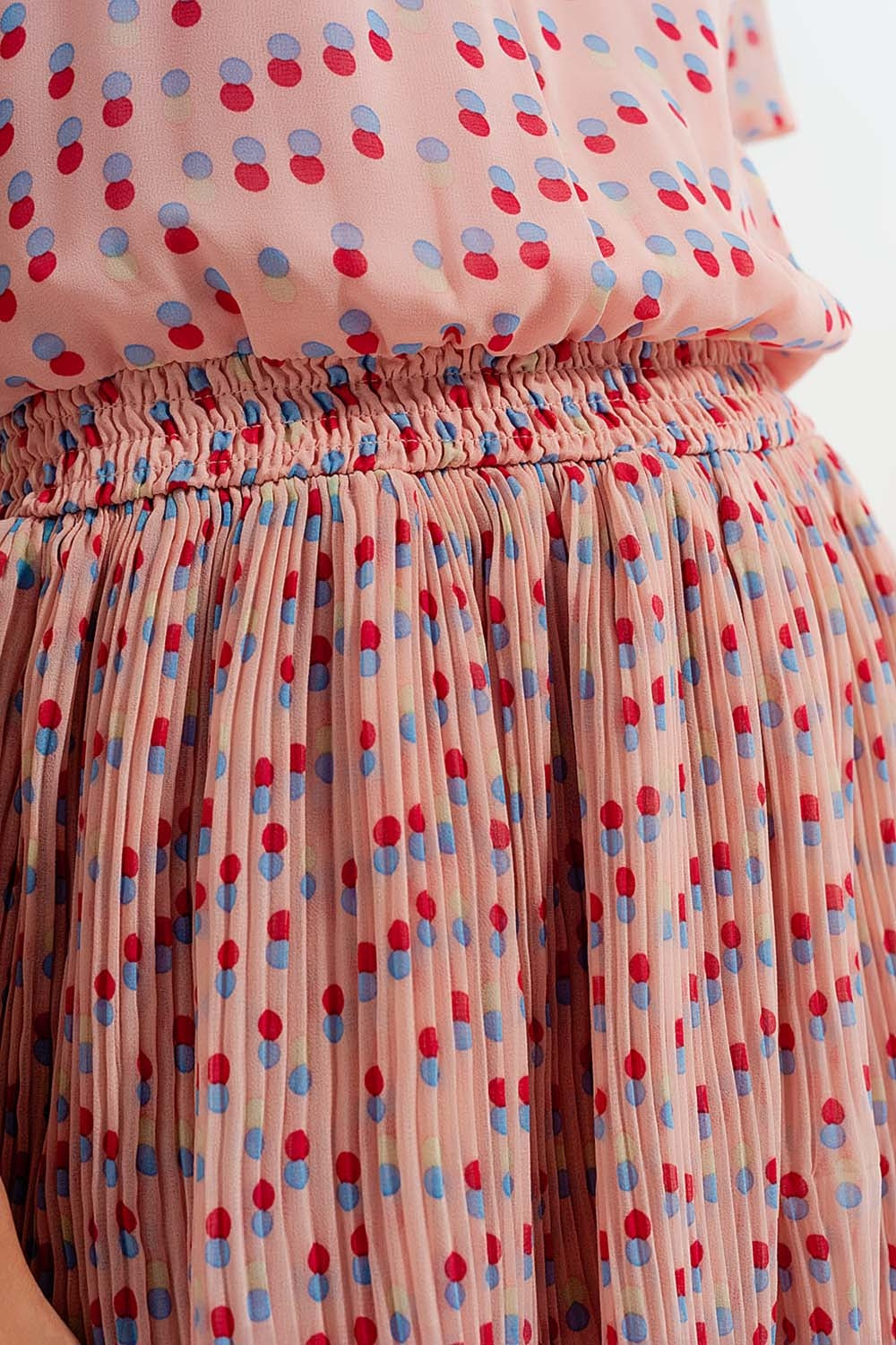 Shirred mini dress with peplum in pink - dress