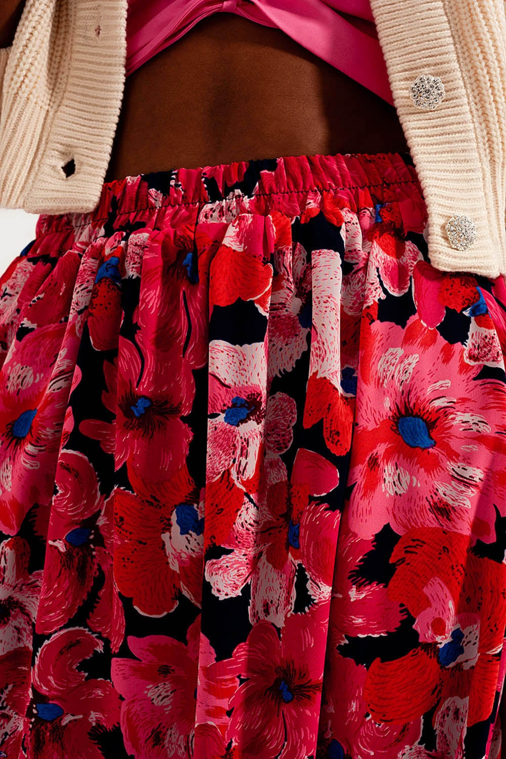 Hot pink floral print skirt