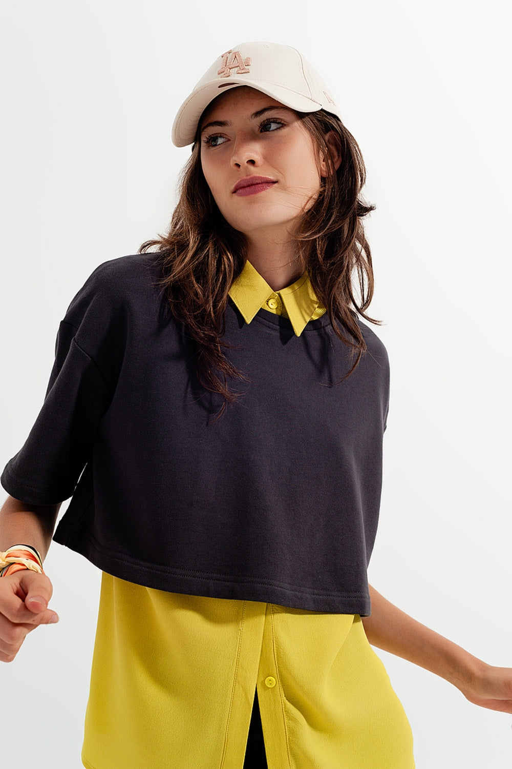 T shirt crop top dark grey - top
