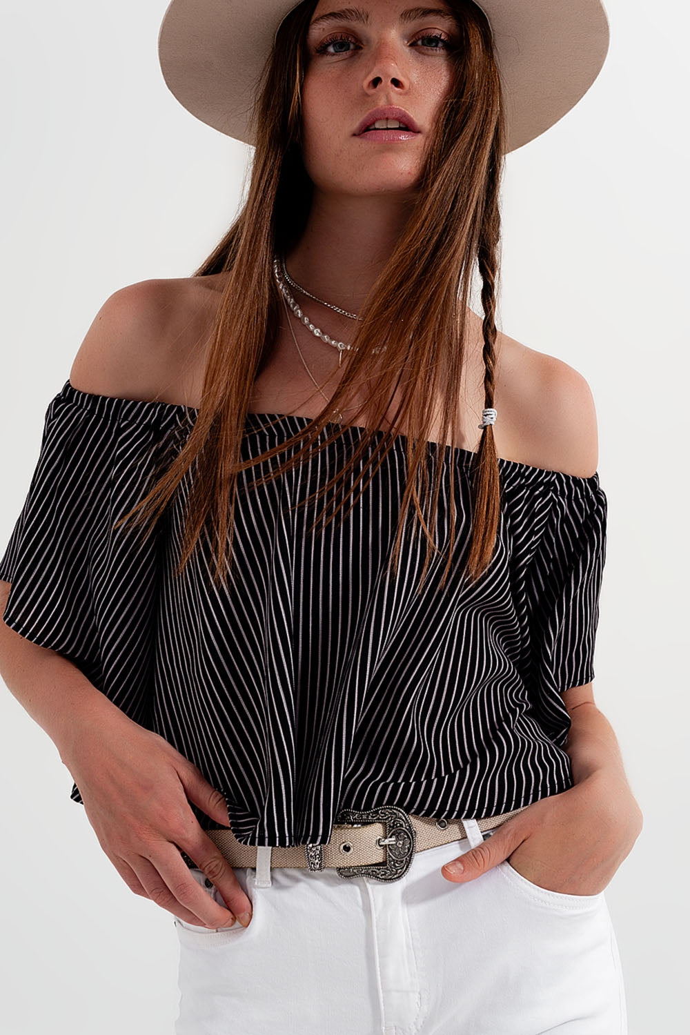 Bardot top in stripe - Shirts, top