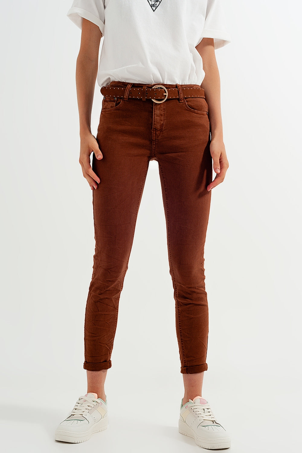 High waisted super skinny pants in camel - Coloured Jeans