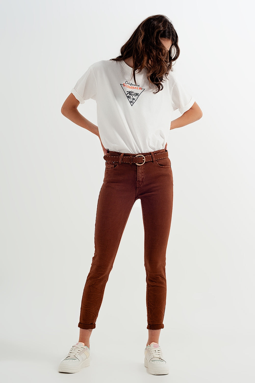 High waisted super skinny pants in camel - Coloured Jeans