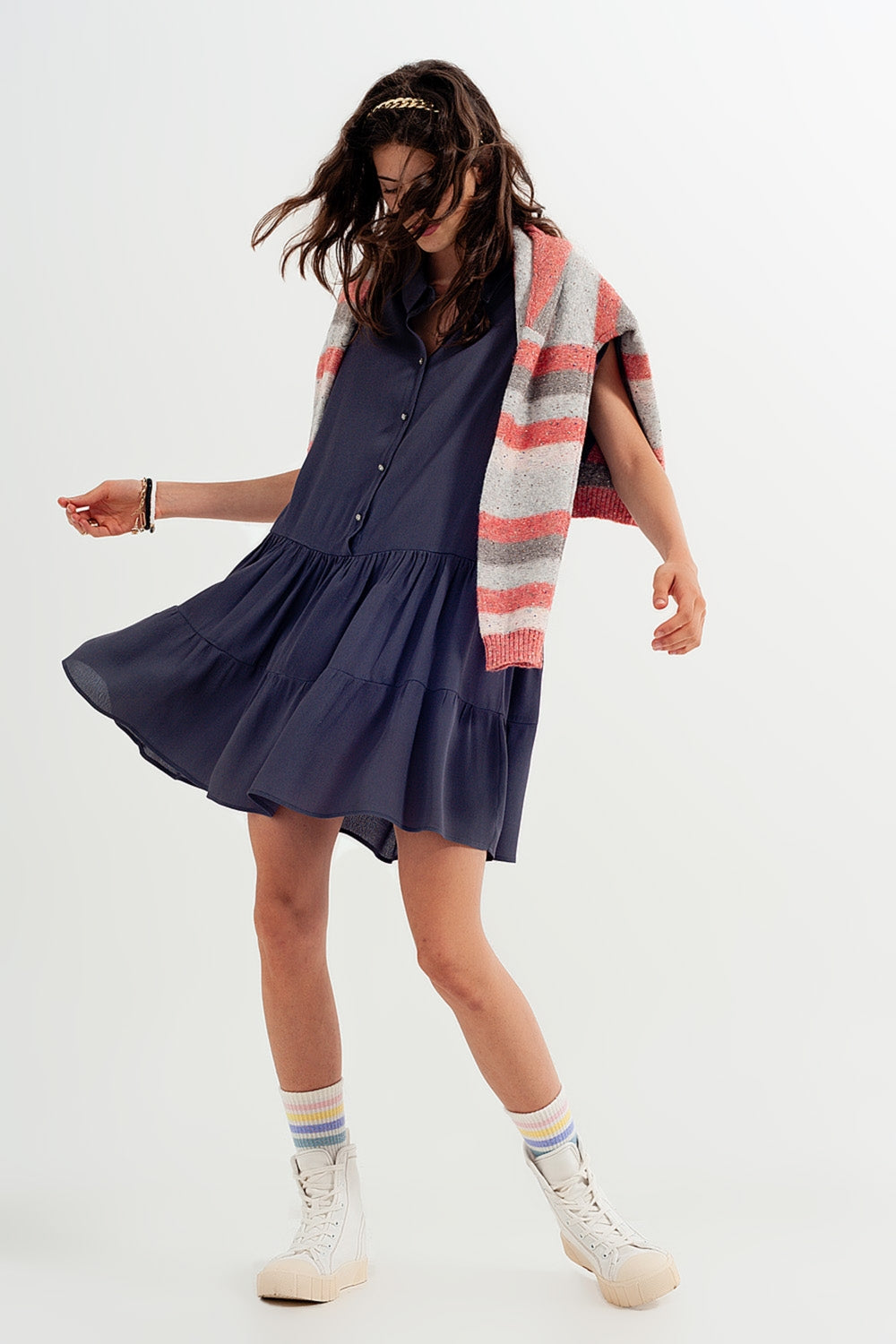 Tiered hem shirt dress in grey - dress