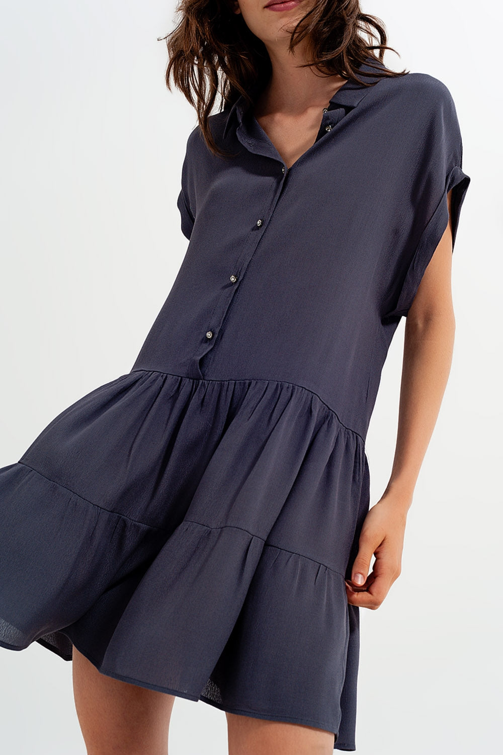 Tiered hem shirt dress in grey - dress