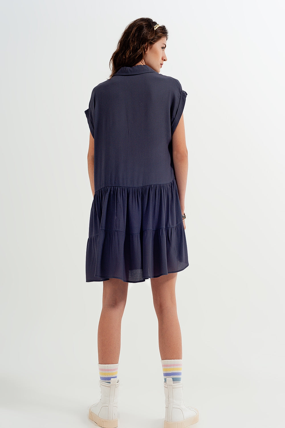 Tiered hem shirt dress in grey - dress