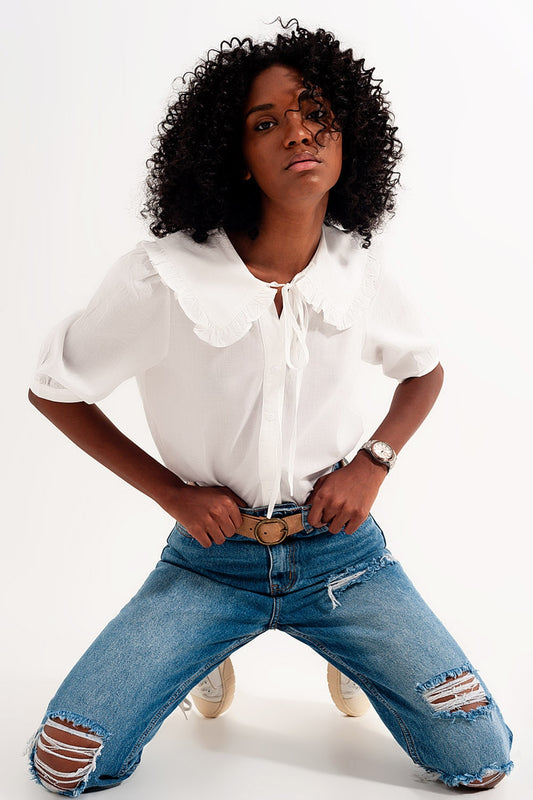 High rise slim mom jeans in midwash with rips - Denim