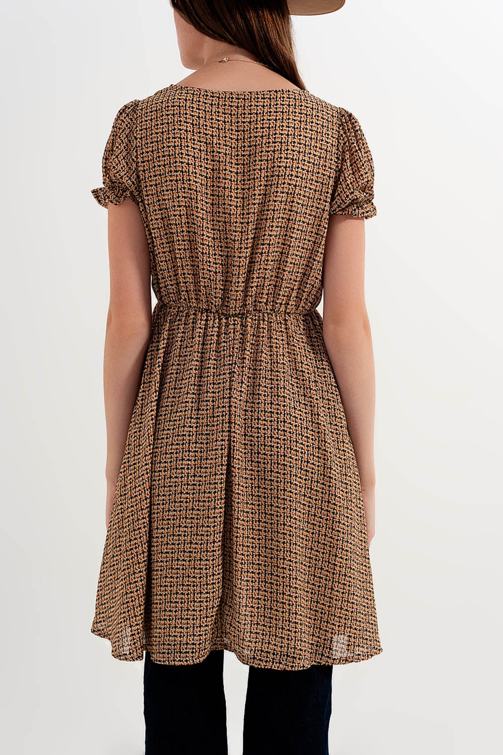 Mini dress in cream check - dress