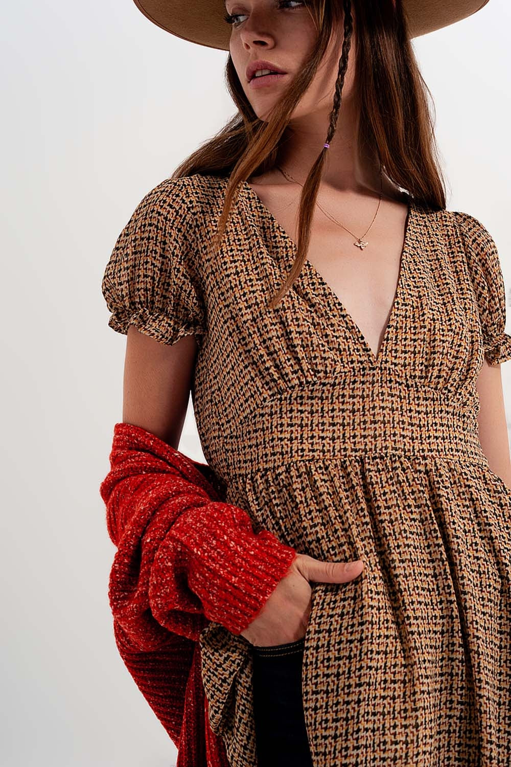 Mini dress in cream check - dress