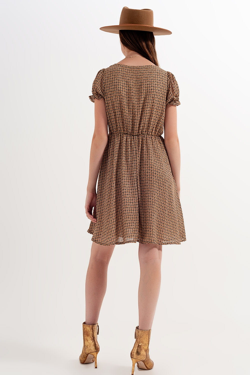 Mini dress in cream check - dress