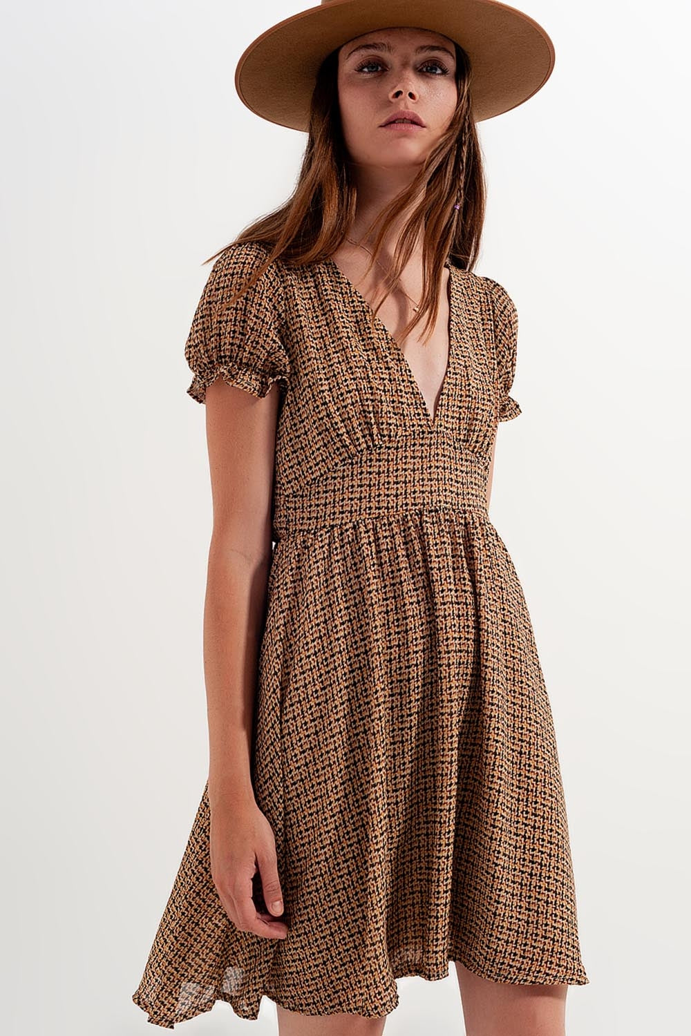 Mini dress in cream check - dress