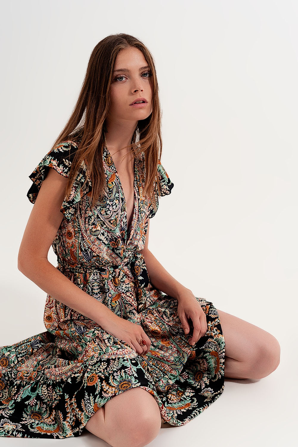 Maxi dress with tiered skirt in mixed paisely print - dress