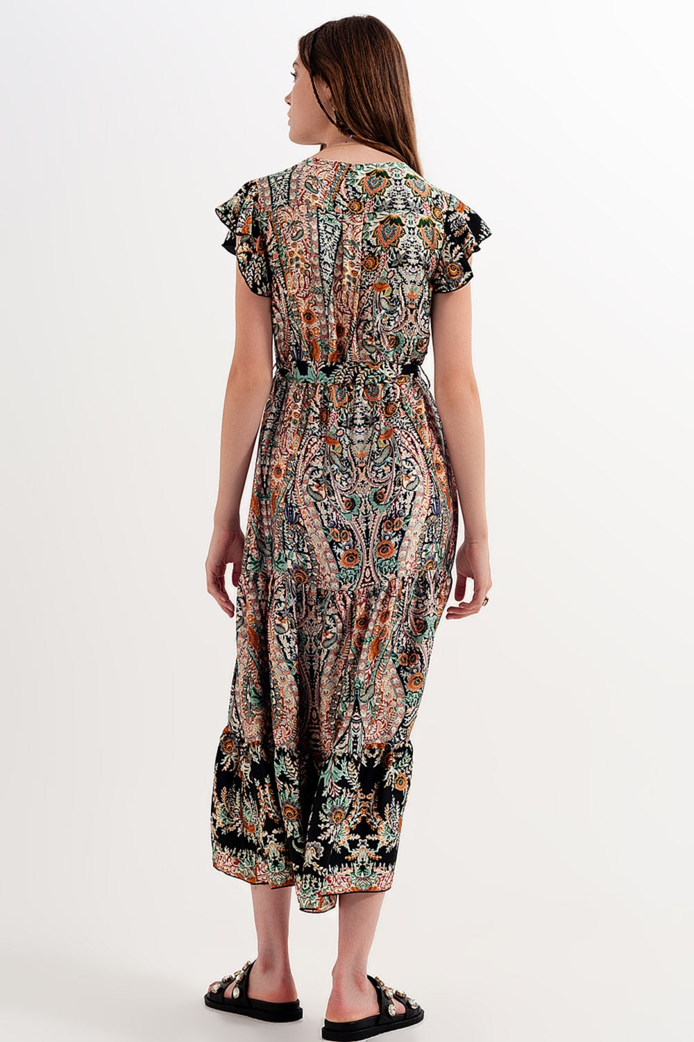 Maxi dress with tiered skirt in mixed paisely print - dress