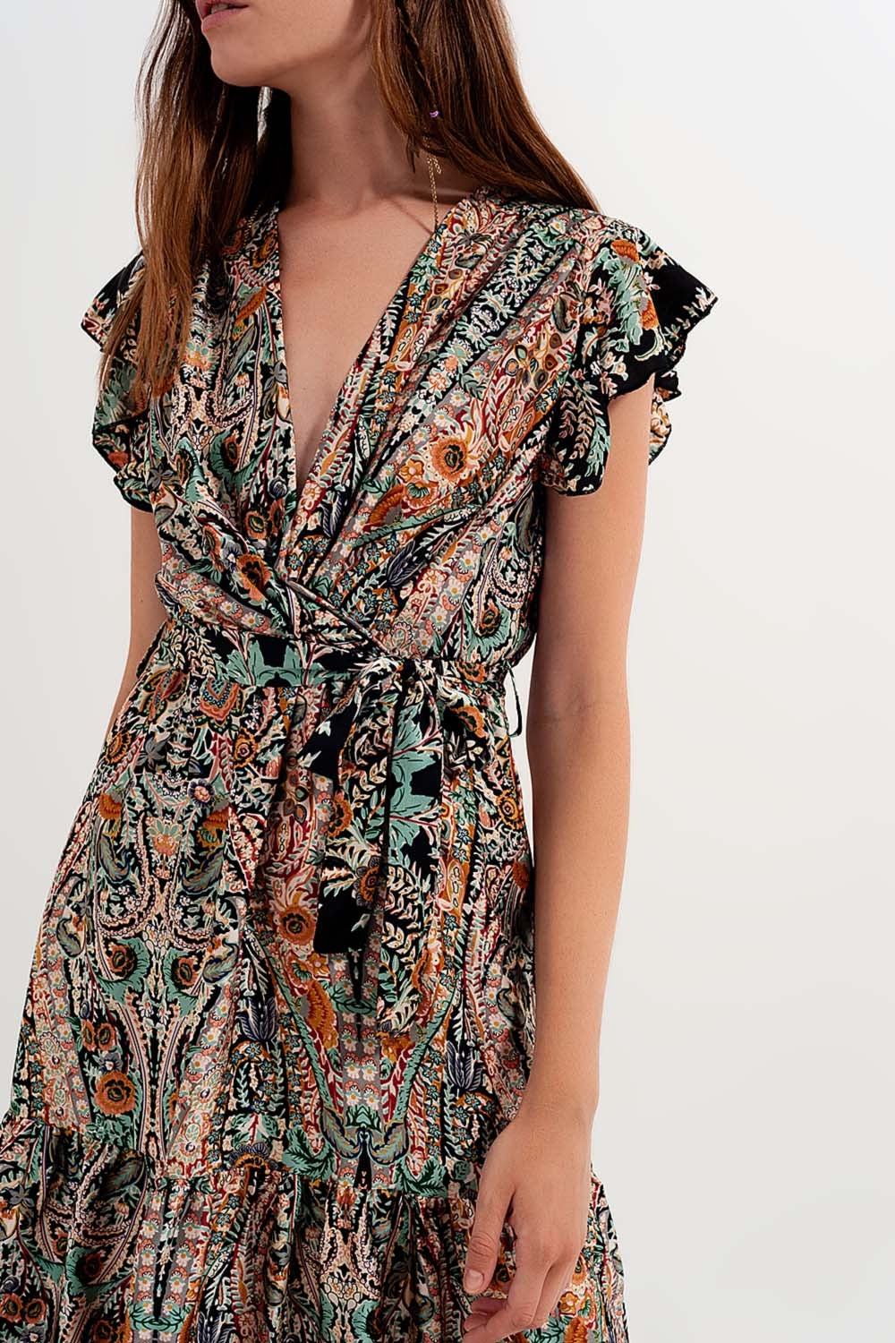 Maxi dress with tiered skirt in mixed paisely print - dress