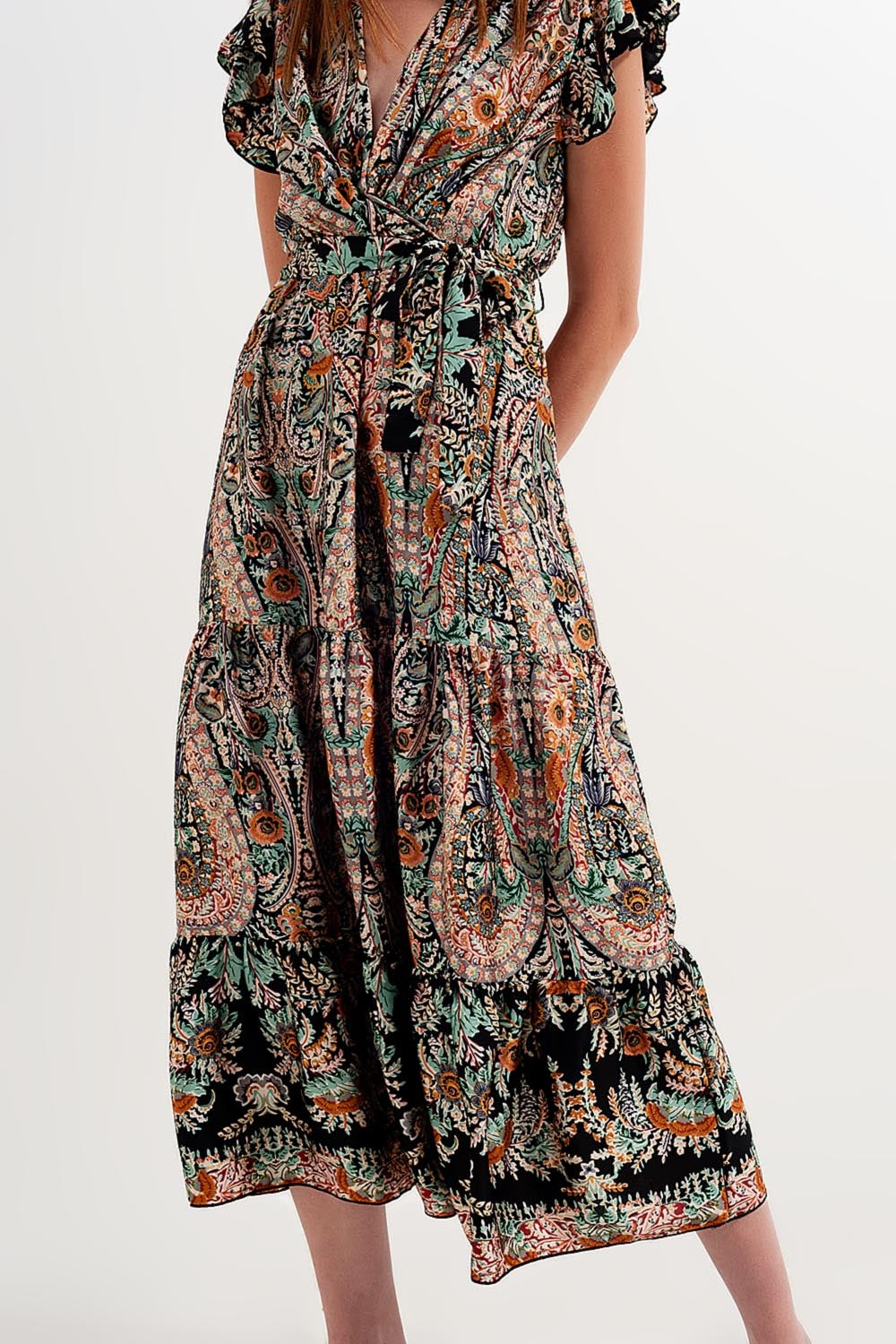 Maxi dress with tiered skirt in mixed paisely print - dress