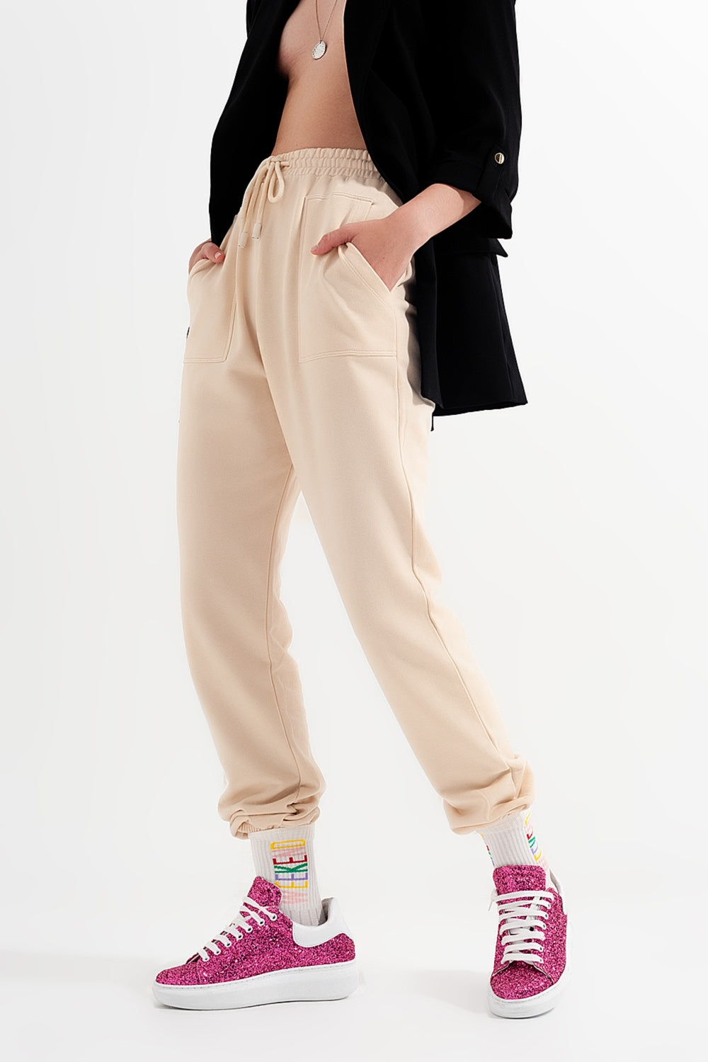 Joggers with elastic waist band in beige - trousers