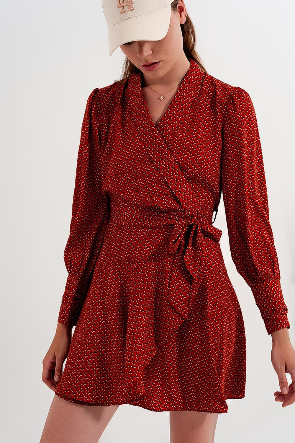Wrap mini dress in geo print - dress