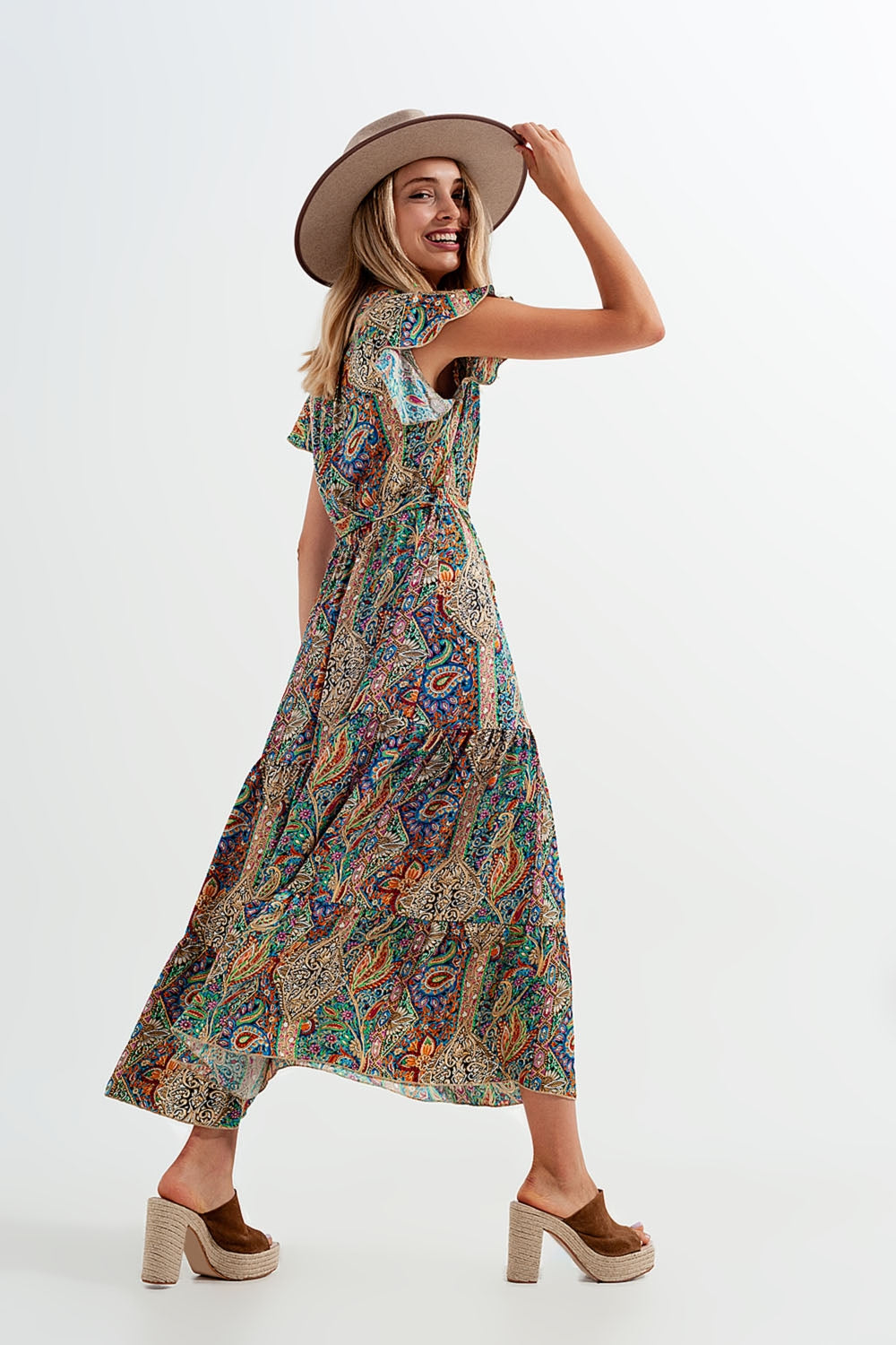 Dressed ruffle hem midaxi dress in paisley print in green - dress