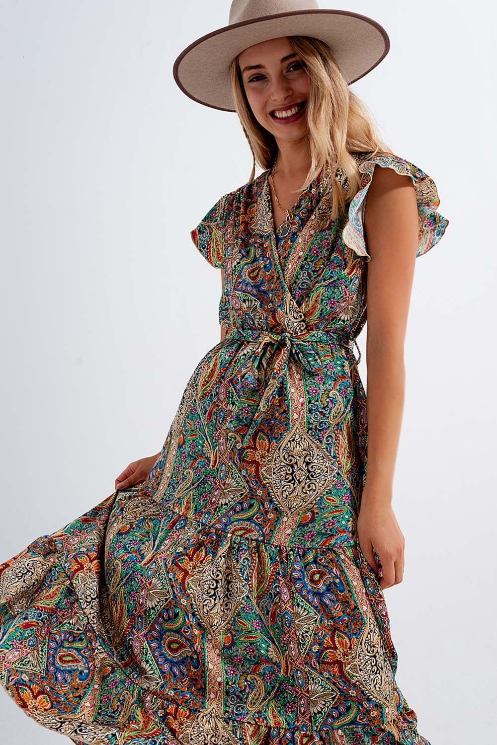 Dressed ruffle hem midaxi dress in paisley print in green - dress