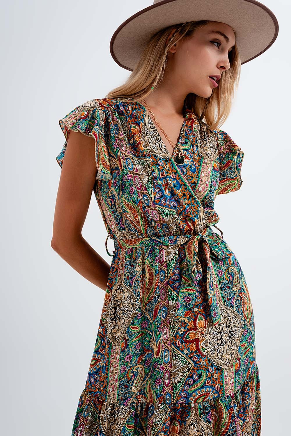 Dressed ruffle hem midaxi dress in paisley print in green - dress