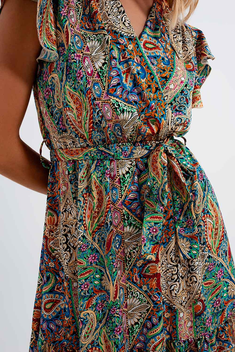 Dressed ruffle hem midaxi dress in paisley print in green - dress