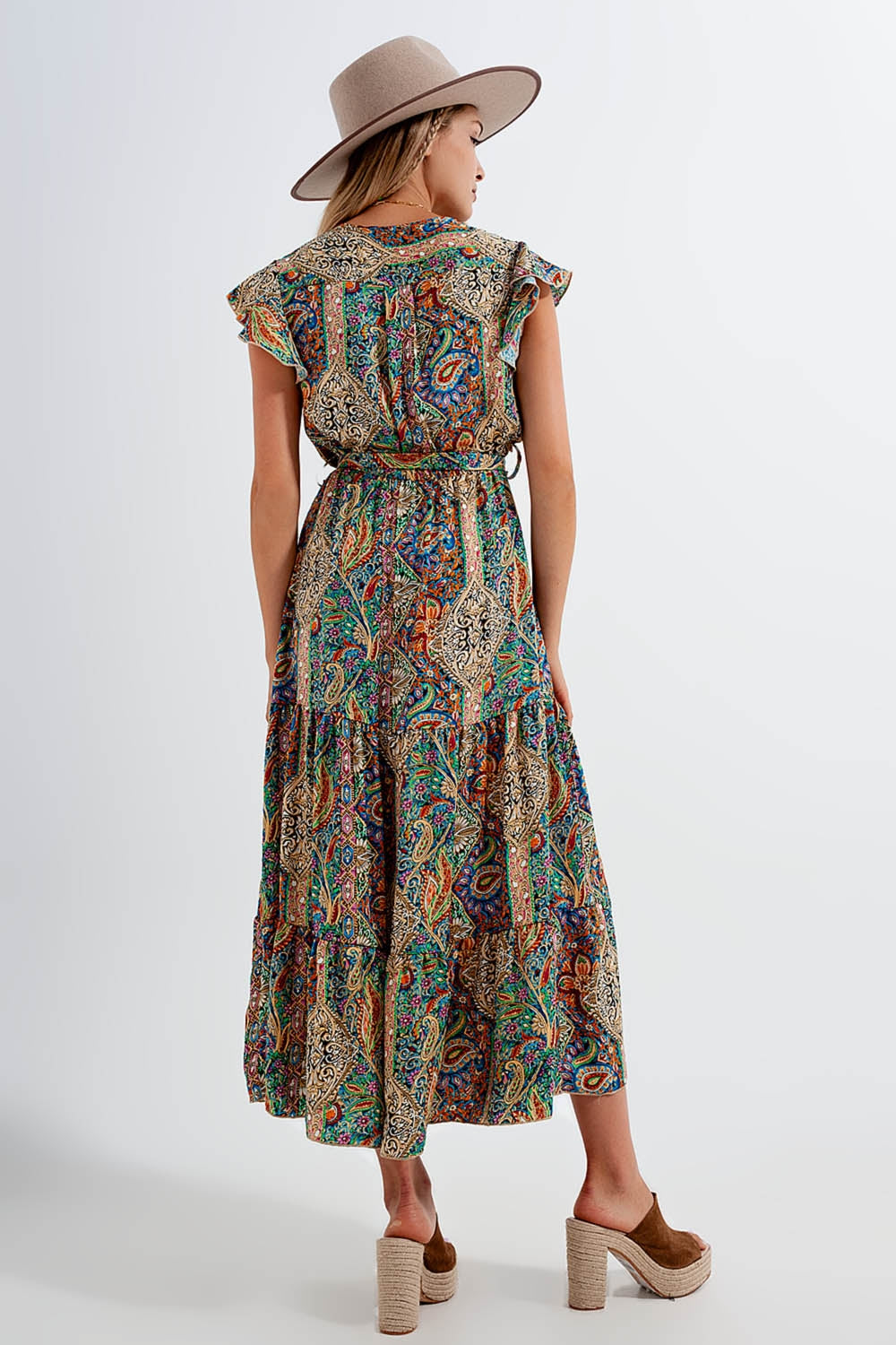 Dressed ruffle hem midaxi dress in paisley print in green - dress